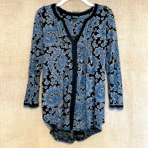LUCKY BRAND Womens Top Navy Blue Boho Pattern S